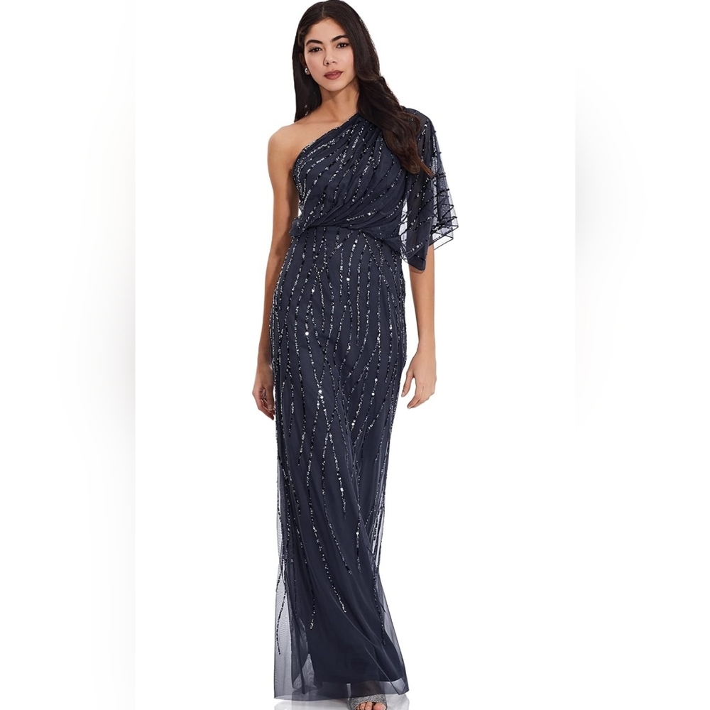 NWT Elegant Navy Blue Sequin Gown - Size 4